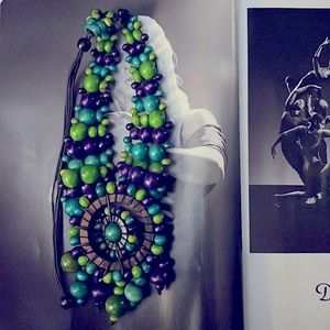 Pull cord bohemian wood necklace